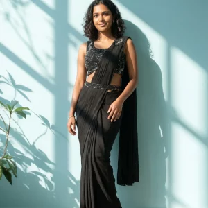 Georgette Black Designer Sequins Work Ready to Wear Saree