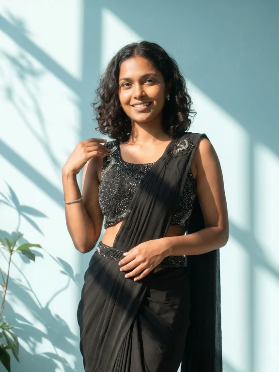 Georgette Black Designer Sequins Work Ready to Wear Saree - Image 3