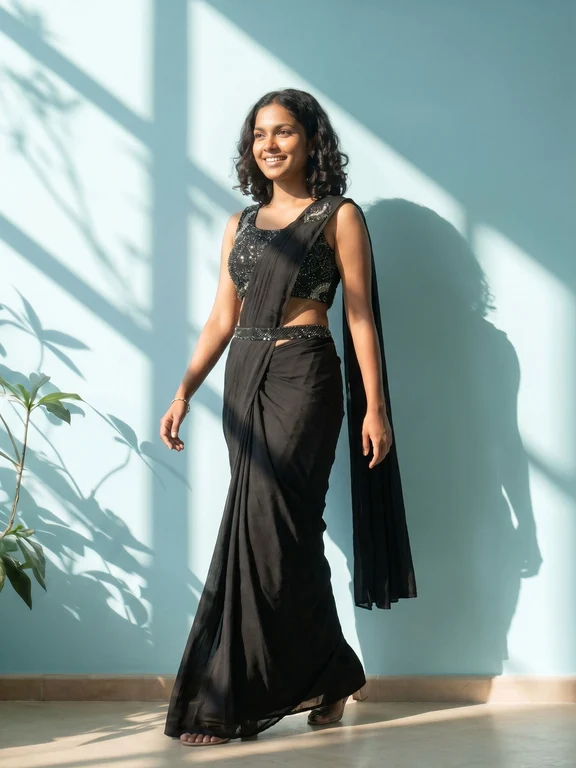 Georgette Black Designer Sequins Work Ready to Wear Saree - Image 2