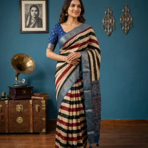 Chanderi Cotton Multicolor Striped Saree