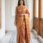Semi Silk Copper Gold Paisley Zari Border Wedding Saree