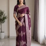 Georgette Wine Rose Gold Geometric Diamond Print Saree with Chevron Borde